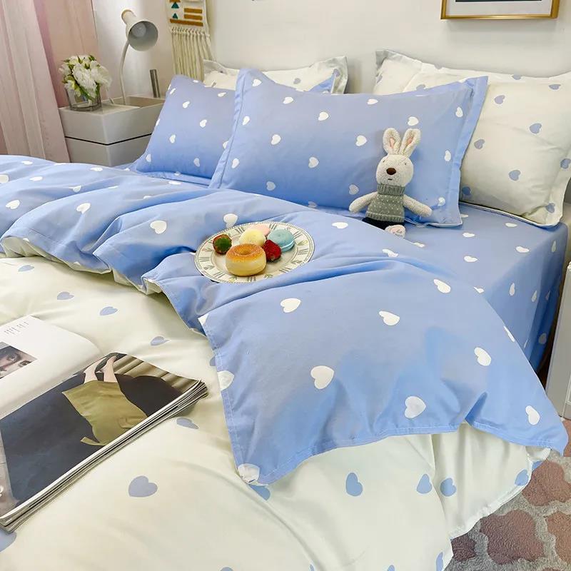Four-piece Summer Ice Silk Bed Pure Cotton Skin-friendly Quilt Cover Sheet Student Dormitory Bedding Set 1.8m