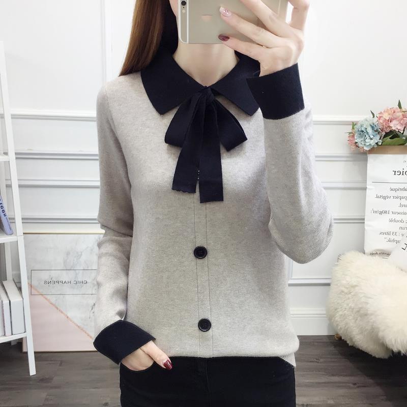 Autumn and Winter Loose Sweater Doll Collar Lace Top Bow Knit Women's Bottoming Shirt