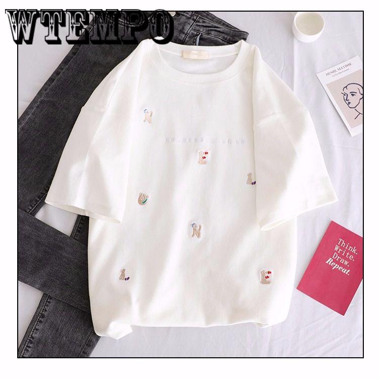 Summer Women Cartoon Print T Shirt Casual  Tshirt Harajuku Female T-Shirts Streetwear White Top