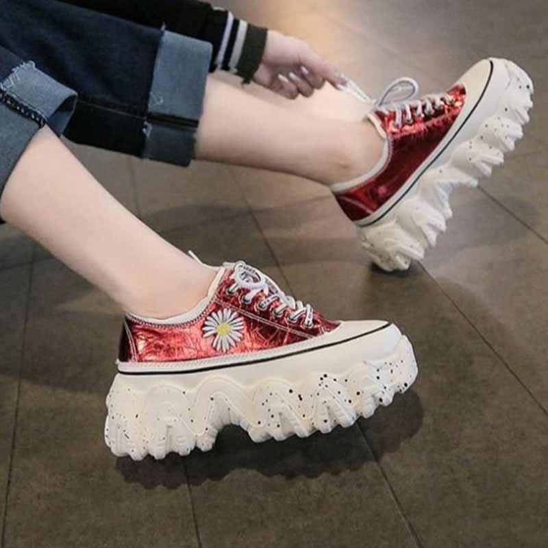Plus Size 35-40 Summer Women Leather Sneakers Students Breathable Running Basketball Shoes Shockproof Non-slip Heighten Shoes