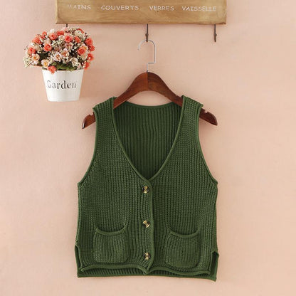 Spring and Autumn Loose Knit Cardigan Waistcoat V-neck Fashion Vest All-match Short Fashion Top