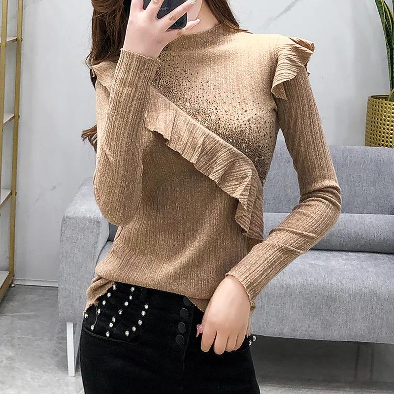 Women's Solid Color Lace Bottoming Shirt Fashion Off-the-shoulder Mesh Low Neck Bottoming Shirt Sexy Thin Knitwear