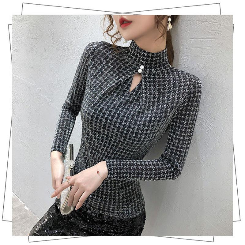 Autumn and Winter Sexy Slim Bottoming Shirt Half High Collar Simple Casual Jacket Long Sleeve Female Top
