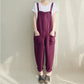 Women Casual Linen Jumpsuits Overalls Pants with Pockets Vintage Linen Harem Pants