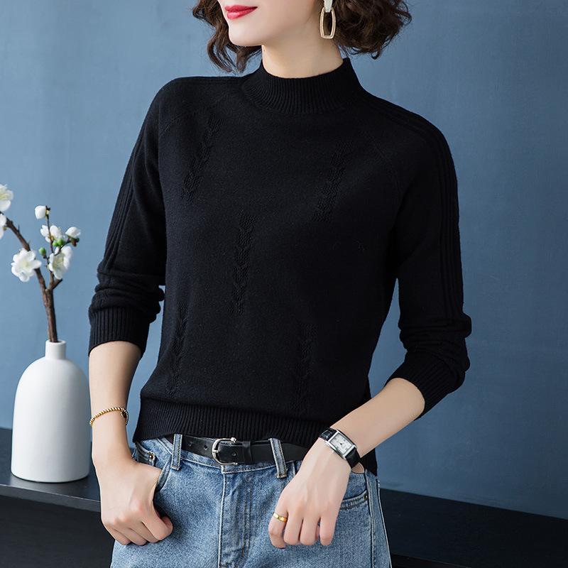 Sweater Women's Half Turtleneck Knitwear Pullover Korean Loose Solid Color Short Jacquard Trending Sweater Autumn and Winter Top