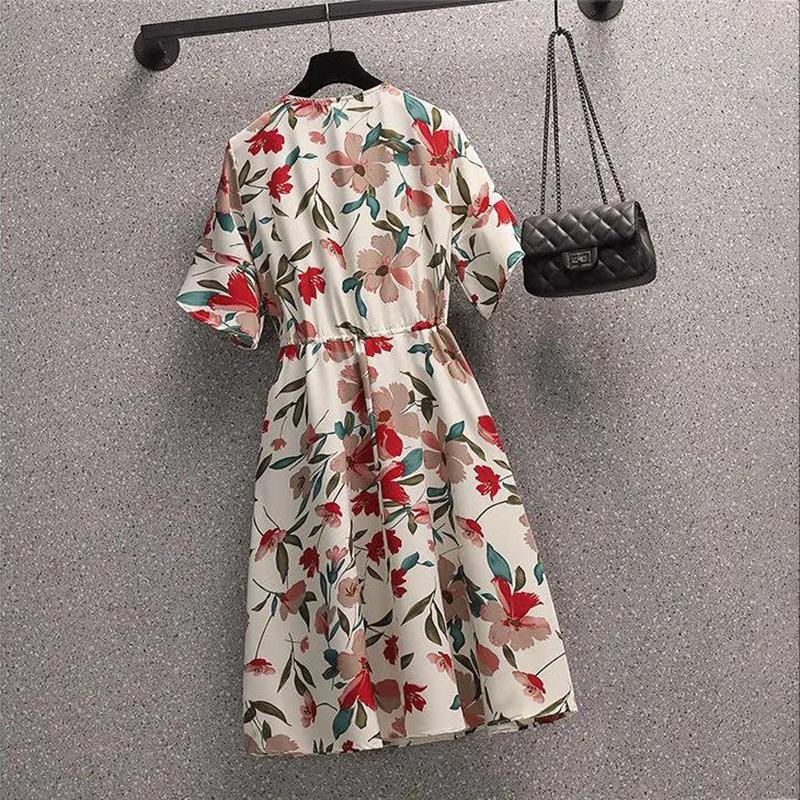 Large Size Floral Dress Women's Summer Dress Short Sleeve Printing Knee-length Daily Wear Office Dating Party