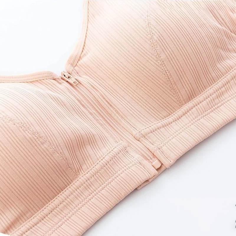 Large Size Zipper Front Buckle Gathering Underwear Thin Simple Glossy Full Cup Cotton Tank Top Bra