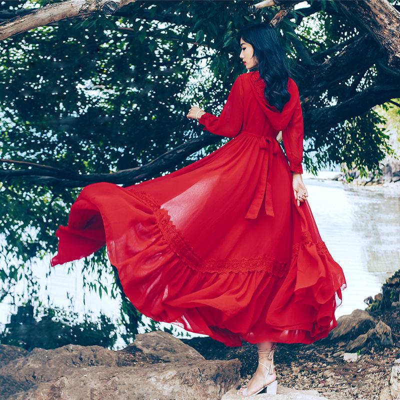 Waist up and down long skirt woman long skirt plus size red chiffon dress woman hooded beach skirt