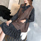 Set Female Autumn and Winter Polka Dot Chiffon Dress + Loose Knitted Sweater Vest Vest Two-piece Suit Can Be Worn with A Coat