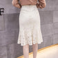 Spring Summer Women Lace Skirts Fashion Solid Casual Mesh Tulle Skirt Hollow Out Short Pencil Elegant Elastic Black/Apricot Skirt