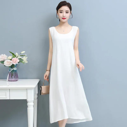 Women's Sleeveless Long Dress Round Neck Casual Loose Party Maxi Dress Bottoming Dress