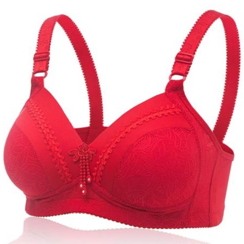 Embroidered Beautiful Back No Steel Ring Gathered Anti-sagging Breast Large Size Thin Ladies Sexy Comfortable Breathable Soft Bra