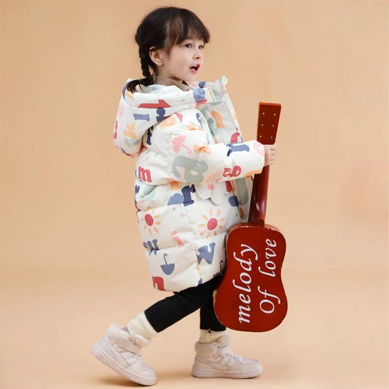 White Duck Down Children's Down Jacket Mid-length Girl Children's Jacket Winter