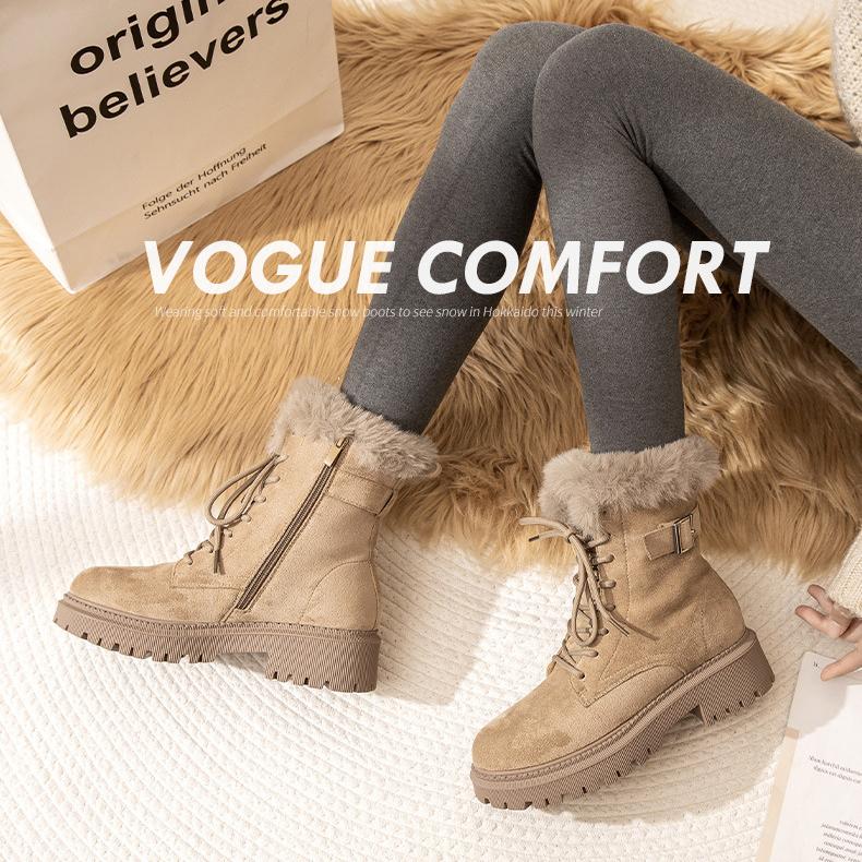 Women's Boots Winter Shoes Fur Boots Plush Warm Snow Ankle Booties Female Platform Chunky Boots Cow Suede Shoes