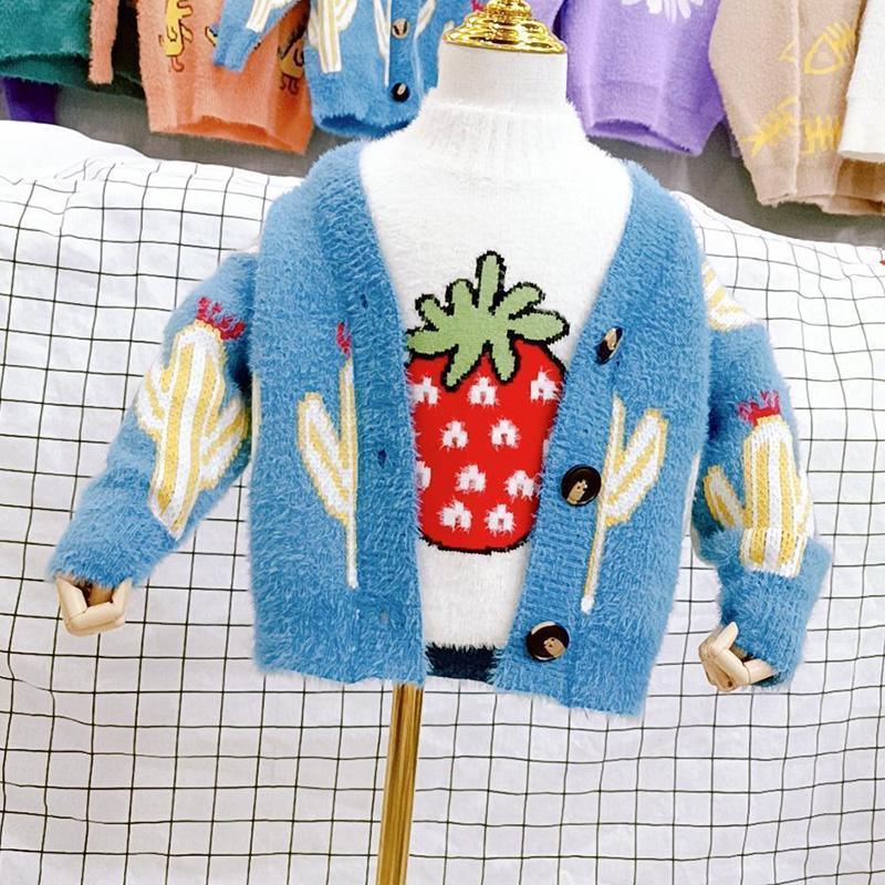 Boys and Girls Sweater Autumn and Winter Thickening Children's Sweater Single-breasted Warm Jacket