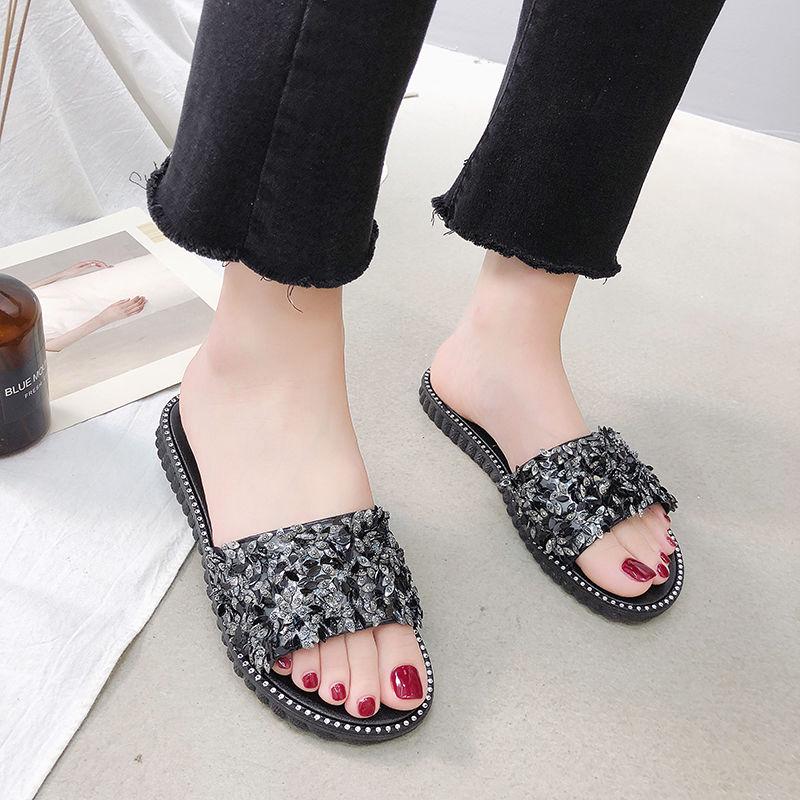 Summer Women Crystal Slippers Glitter Flat Soft Bling Female Candy Color Flip Flops Indoor Ladies Slides Beach Shoes