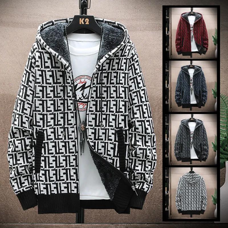 Men's Hooded Zipper Cardigan Faux Fur Wool Jackets Loose Casual Thick Jackets Autumn and Winter