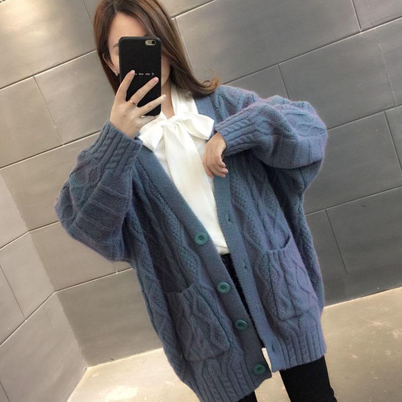 Autumn and Winter Thick Coat Cardigan Fashion Casual Top Mid-length Loose Women Sweater
