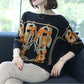 Women's Boat Neck Cashmere Sweater Short Loose Pullover Plus Size Printed Cardigan Ethnic Style Wool Knit Jumper