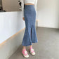 Fishtail Jeans Skirt Women's Summer Niche Slit A-line Skirt Ruffled Denim Midi Skirt High Waist Sexy Tight Denim Jeans Skirt