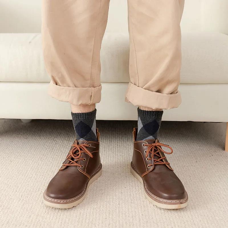 Middle Tube Socks Men's Thickened Plus Velvet Warm Terry Socks Winter Fashion Contrast Color Towel Socks Five Pairs