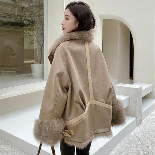 Faux Fox Fur Coat Women's Mid-length 2 Double-sided Thicker Parker  To Overcome The Thin and Warm Cotton Jacket with Large Fur Collar