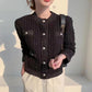 Women's Short Knitted Cardigan Autumn Winter Solid Color Sweater Coat Women's Pearl Button Twist Knit Top Cardigan Sweaters with Pockets