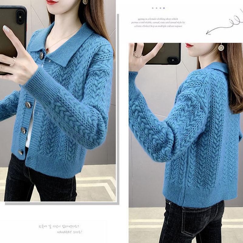 Autumn and Winter Solid Color Cardigan Jacket Knitted Loose Long-sleeved Tops Fashion Simple Women's Sweater
