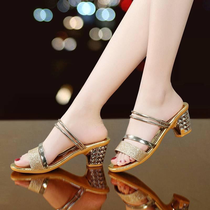 Summer Women's Mid-heel Sandals All-match Fashionable Women's Shoes with Thick Heels Korean Style Open Toe Buckle Women's High Heels
