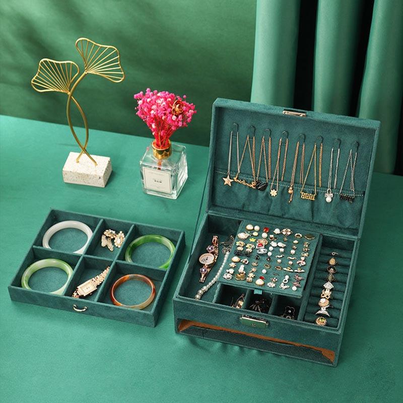 Jewelry Box Princess European-style Korean Wooden Earrings Simple Double-layer Storage Box