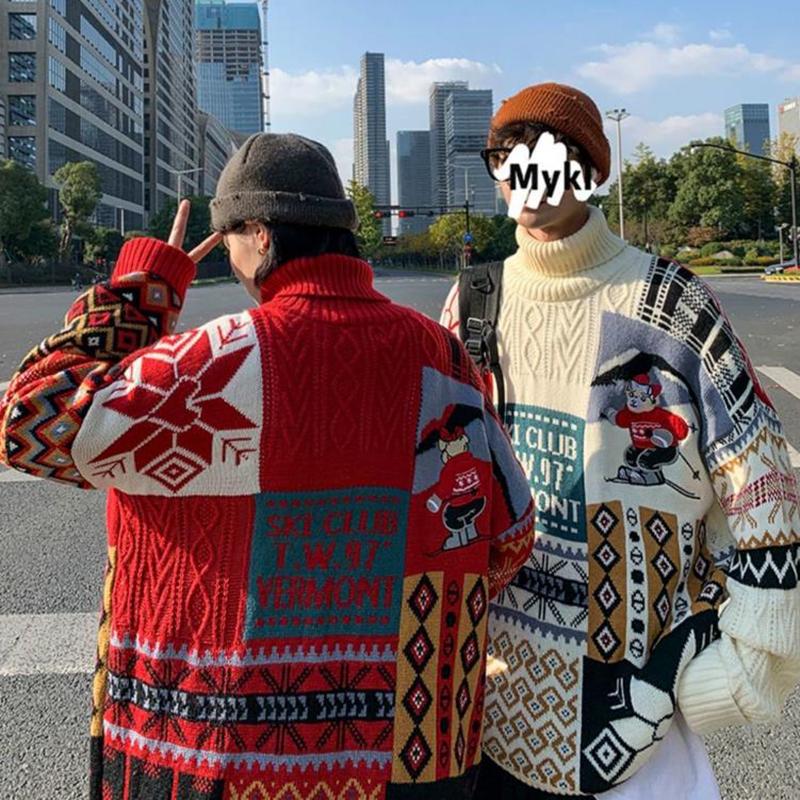 WTEMPO Christmas Couple Sweater Lapel Sweater Soft Casual Knitted Sweater Winter Thicken Warm Pullover