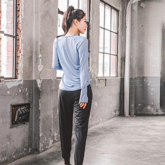 Running Sports Suit Women's Long-sleeved Quick-drying Yoga Clothes Large Size Gym Fitness Thin Temperament Solid Color Loose Suit