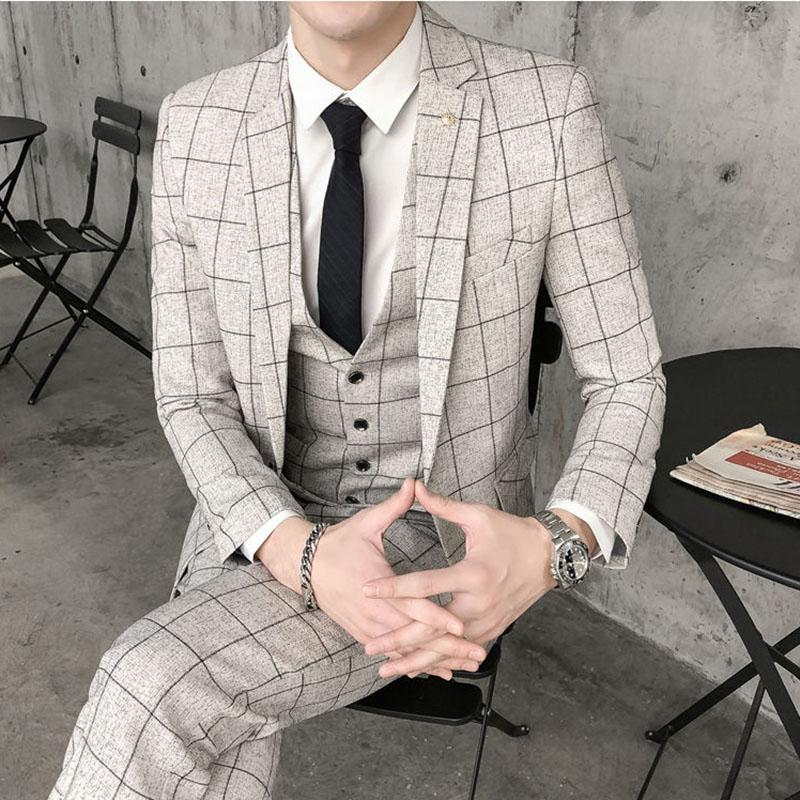 Slim Suit Groom Handsome Wedding Dress Male Fashion Solid Color Suit Business Casual Jacket Pants Vest Inch Shirt Suit