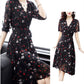 Vintage Spring Summer Chiffon Floral Printing Dress Midi Dress Pleated Hem Elegant Party Vestidos