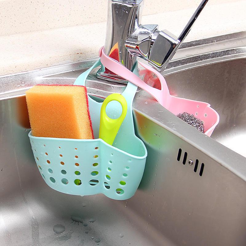 Kitchen Sink Accessories Portable Hanging Drain Basket Bag Dish Cloth Sponge Storage Shelf Sink Holder Soap Bathroom Organizer Tools Adjustable Snap