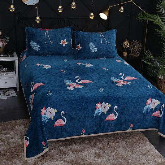 Winter Coral Velvet Double-sided Plus Velvet Warm and Breathable Bed Sheet Coral Velvet Pillowcase Single Can Be Mechanically Washed
