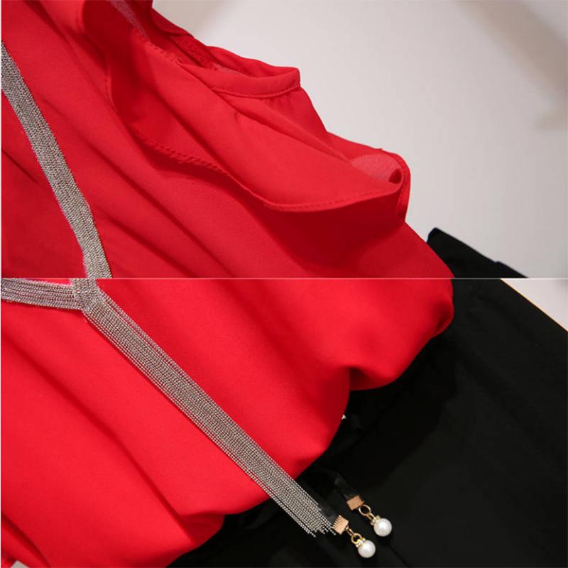 Fashion Plus Size Shorts Set Women's Summer Sleeveless Pleated Blouse Chiffon Shorts Two-piece Suit