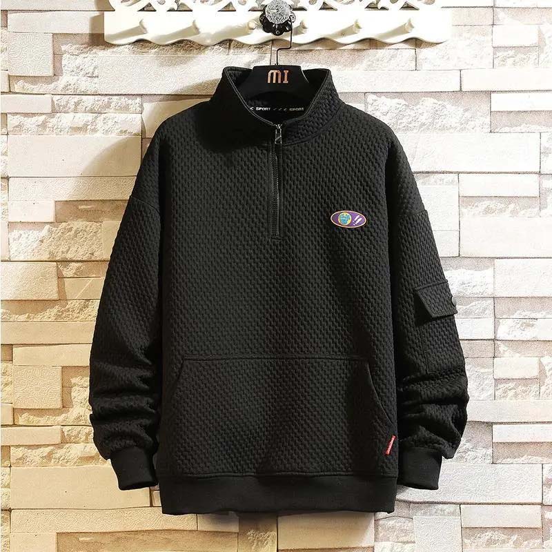 Half Zipper Waffle Pullover Sweater Men's Autumn Korean Trend Half Turtleneck Casual Jacket Loose Large Size Top