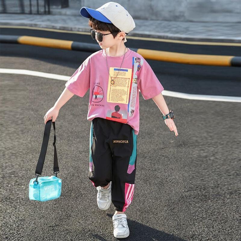 Two-piece suits Boys' Summer Clothes Short-sleeved Children's Wear Little Summer Big Children's Primary School Sports Suit