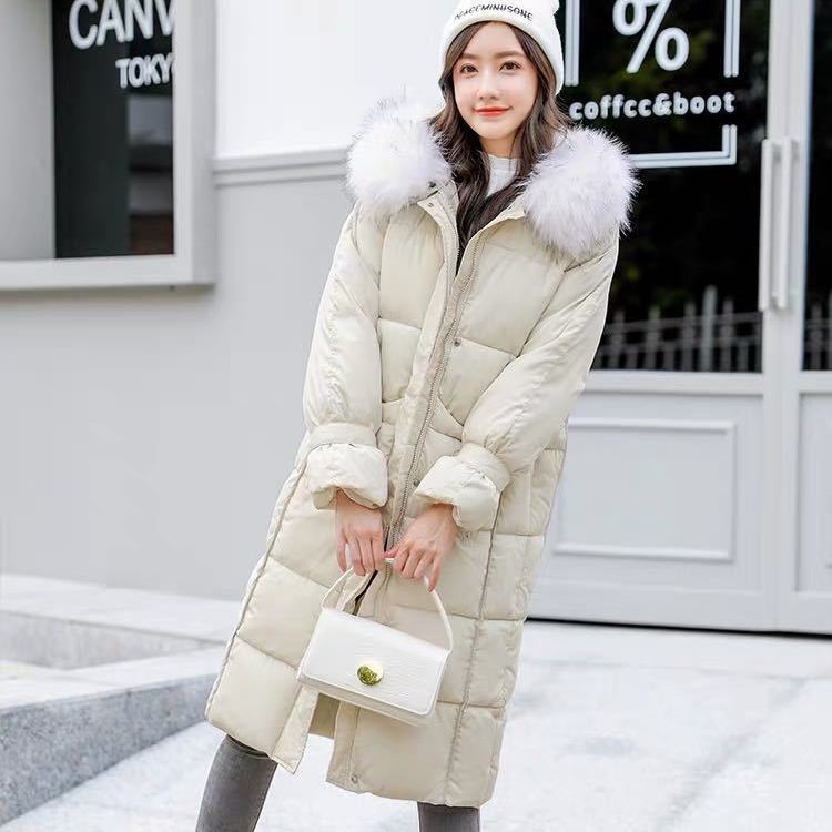 Winter Fluffy Fur Collar Hooded Padded Jacket Women's Mid-length Loose and Versatile Thickened Warmth and Thin Down Padded Jacket