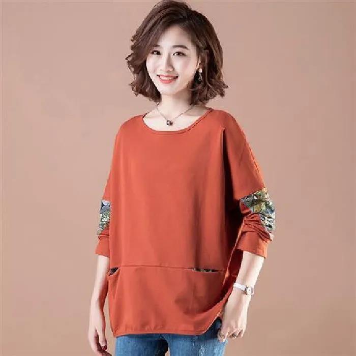 Women Clothes Spring Autumn Casual Ladies Clothing Patch Long Sleeve T-Shirts Ladies Fashion Tops Pullovers