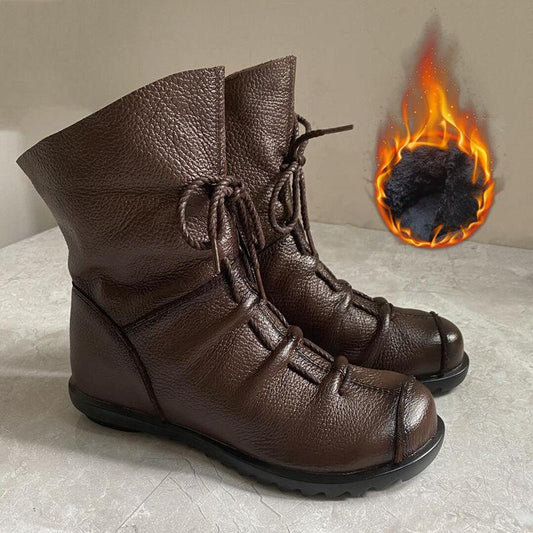 Genuine Leather Women Boots with Fur Soft Cowhide Women's Winter Shoes Ankle Boots