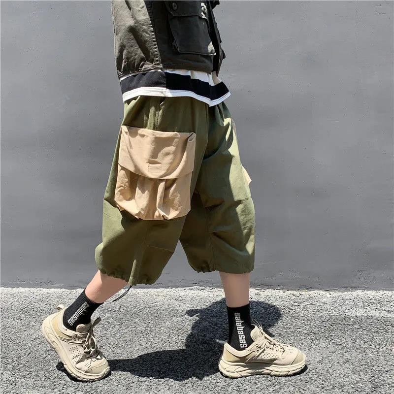 Summer Loose Wide-leg Overalls and Shorts Men's Loose and Personalized Drawstring Cropped Trousers