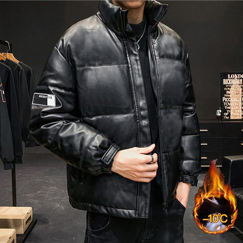 Men's Winter Thick Padded Jacket Bread Suit Clothes Korean Style Trend Loose Student Pu Leather Cotton Jacket Clothes