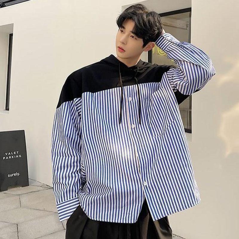 Spring and Autumn Sweater Men's Hong Kong Style Loose Casual Long Sleeve Cardigan Trend Student Versatile Striped Hooded Jacket