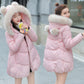 Thick and Warm Cute Down Jacket Loose Warm Cotton Jacket with Fluffy Fur Collar Hooded Short Down Jacket Thick Warm Thick Coat