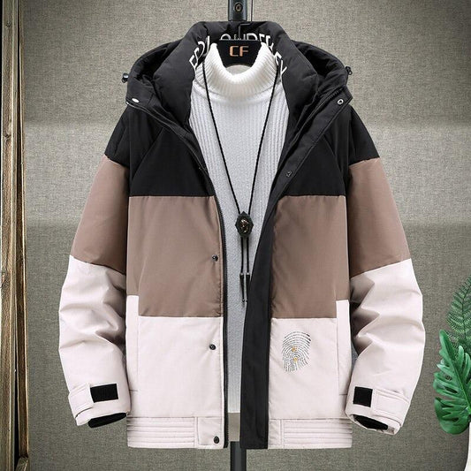 Thick Warm Men's Down Jacket Hooded Parka Winter Jacket Casual Patchwork Down Jacket Fashion Down Jacket