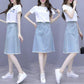 Summer Women Midi Denim Skirt Fashion Casual Tassel A-line Harajuku Female Light Blue Skirt Jeans Elegant Pocket Moda Mujer