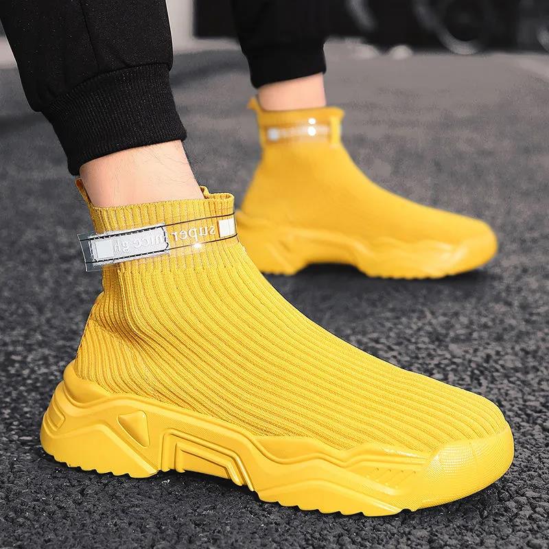 Men's High Top Sneakers Korean Style Trendy All-match Socks Shoes Teen Student Trendy Shoes