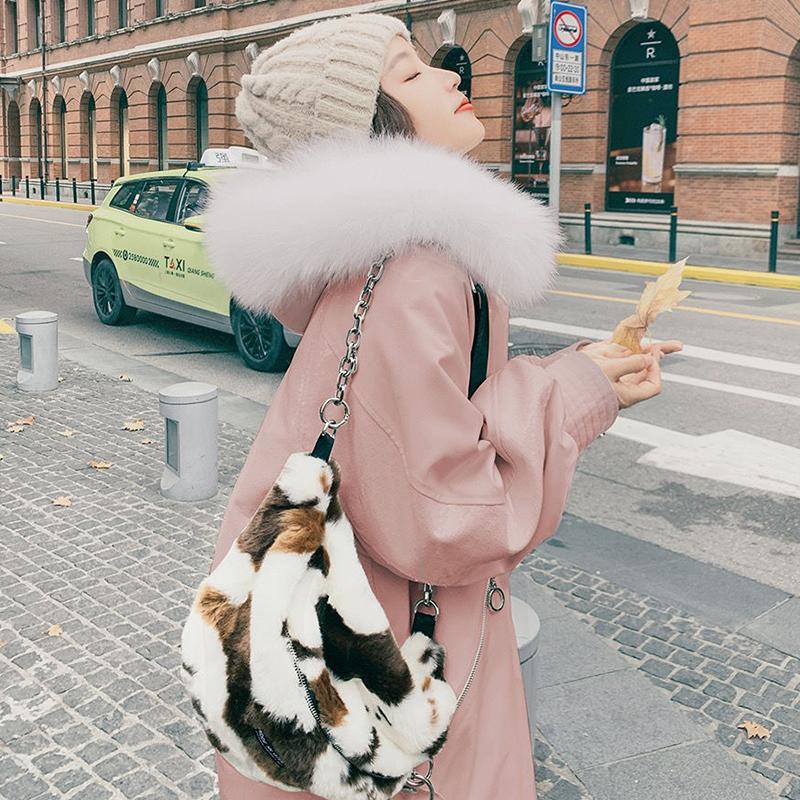 Women's Winter Plus Velvet Thickened Mid-length Coat Sequin Stitching Pie To Overcome Cotton-padded Clothes Wool-collar Loose Warm Jacket